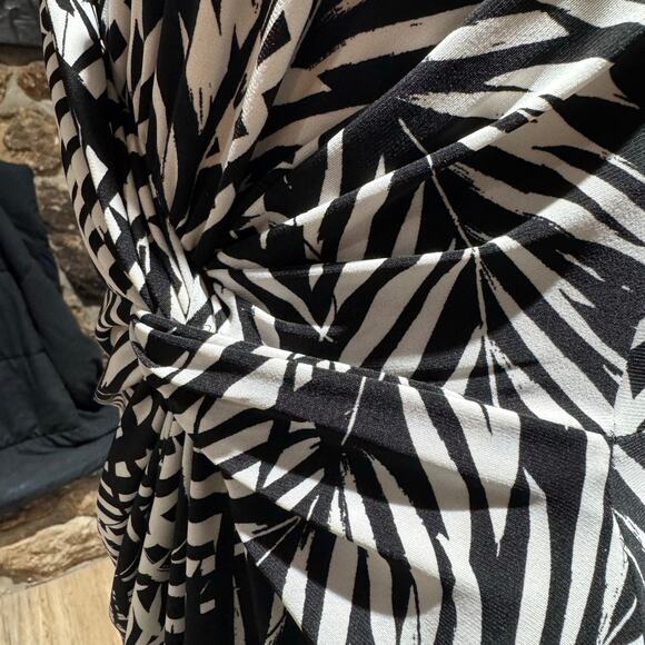 Ralph Lauren Joss Abstract Leaf Print Black White Midi Jersey Knit Dress Size 8 - Picture 5 of 9